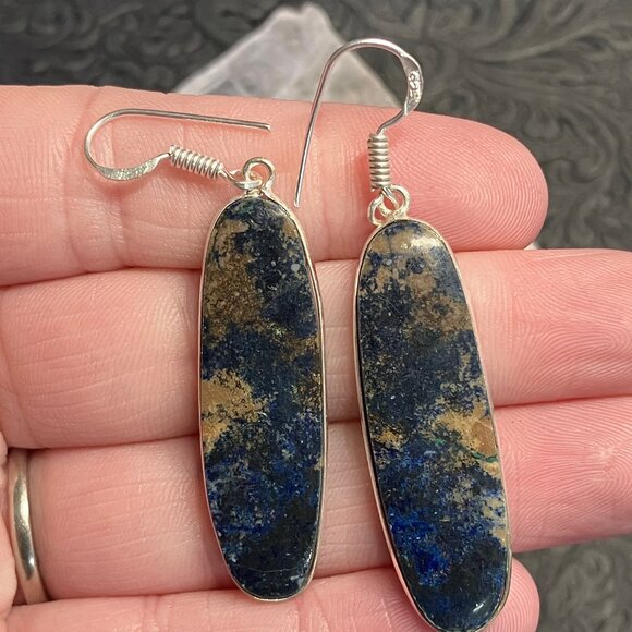 Azurite Earrings Stone Crystal Jewelry - Picture 3 of 6